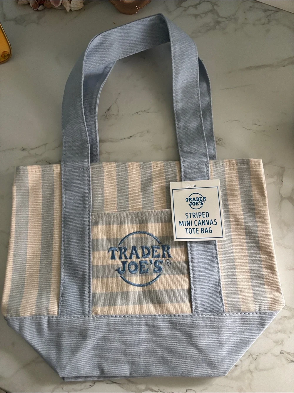 Trader Joe's Light Blue & Cream Striped Canvas Tote